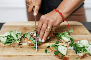 Chopping on wooden cutting board